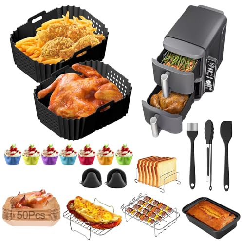 Heißluftfritteuse Zubehör 19 Stück, Airfryer Zubehör für Ninja Doppelkorb XL 9,5L Heißluftfritteuse SL400EU, SL400EUCP und AF400EU, Silikonform Kits mit Grill und Brotbackformen