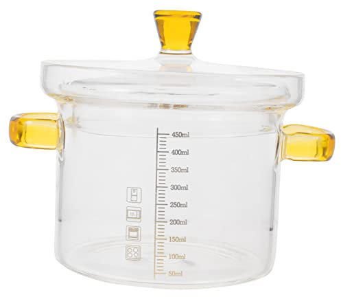 TOPBATHY Glass Stewing Pot Lid 450ml Small Stovetop Cooking Bowl Double-Handle High Temperature Resistant Kitchen Pot for Steaming and Braising