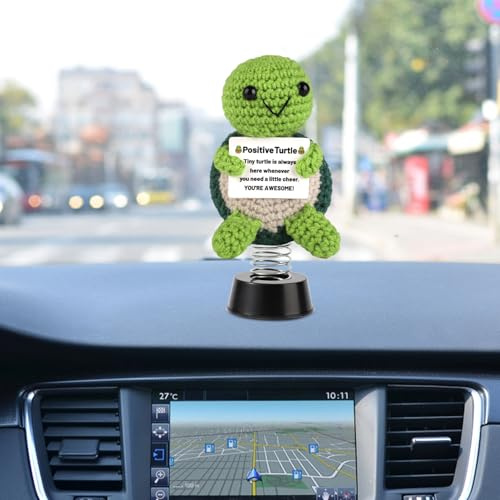 TOYMIS Positive Tortue au Crochet, Décoration Tableau Bord Voiture Soutien Émotionnel Figurine Tête Qui Bouge Voiture pour Décoration de Bureau à Domicile Cadeau Inspirant