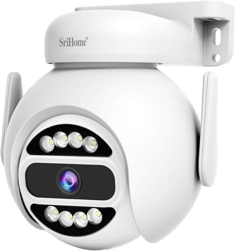 SRIHOME SH047 4MP dubbelband WiFi-nätverk, PTZ-övervakningskamera, rörelsespårning, nattsyn, IP66 vattentät, 2-vägs ljud, privatlivsskydd, användning inomhus/utomhus