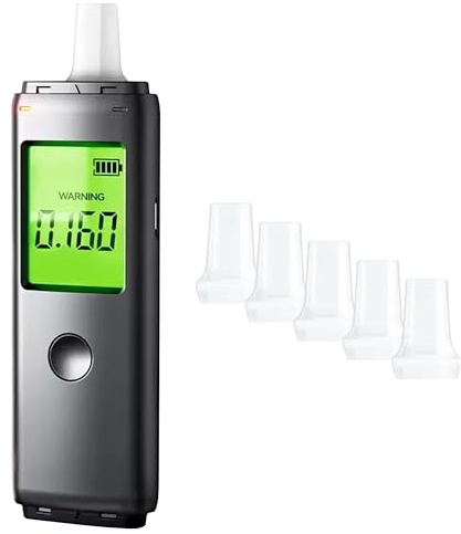 EXTRALINK Alkoholtester Promillemessgerät - Alkomat Mit 5 Austauschbaren Mundstücken, LCD-Anzeige, Präzise Messung, USB-Aufladung, Audio-Meldungen - Alkoholtester Polizeigenau, Inklusive Ladekabel
