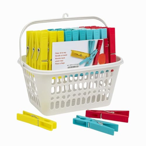 TECHZOCO Cesta Pinzas para tender Ropa con Colgador, cesta de Tender, Bolsa para Tender, 25 cm Largo x 18 cm Fondo x 14 cm Alto, Incluye Pinzas, Color Blanco