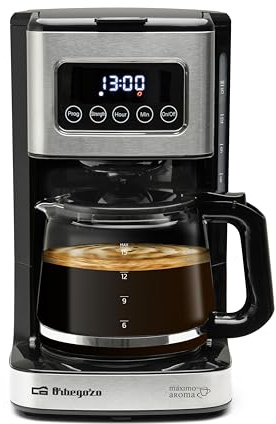 Orbegozo CG 6015 Cafetera de goteo programable 15 tazas, 900W, café listo a la hora deseada, panel táctil, jarra de cristal 1.5L, filtro permanente y apagado automático