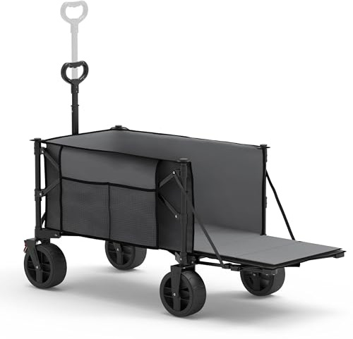 Faltbarer Bollerwagen 130 l, Heckklappe Seitentasche & Flaschenhalter, 100kg, Teleskopgriff, schwenkbare 360° Räder mit Bremse, kompaktes Packmaß, klappbarer Transportwagen ohne Dach GRAU