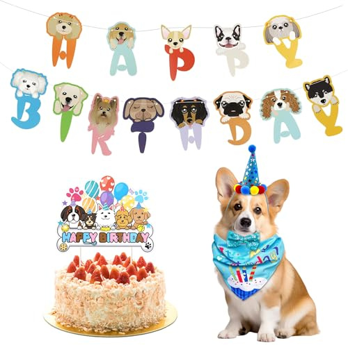 ZSSZD 5 Stück Hunde Geburtstag Partyhut, Shut, Halstuch Fliege, Kuchen-Dekofahnen, Geburtstag Banner Set, Niedliche Hunde Geburtstagsartikel, Geeignet die Dekoration für Kleine & Mittelgroße Hund