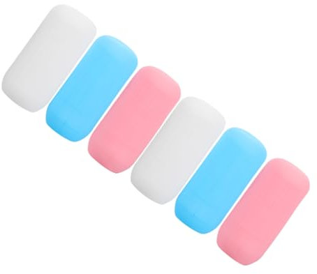Veemoon 6pezzi Copri Bottiglie Da Viaggio in Silicone Elastico Protettivi e Antiperdita Per Contenitori Shampoo Lozione e Balsamo Copribottiglie Colorate Bianco Blu e Rosa Adatti Varie Dim