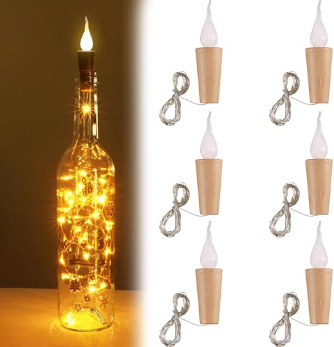 Editbar 6 Stück Flaschenlichterkette Korken,Lichterkette Flaschenkorken Flasche mit 2m 20 LED-Leuchten, Korkenflaschen-Lichterkette geeignet für Hochzeitsdekoration und Weihnachtsdekoration