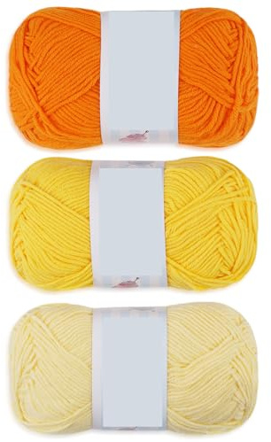 JelyArt Häkelgarn Baumwoll Häkeln Strickgarn 60% Baumwolle, 40% Acryl – 3x50g Weiches Garn für Amigurumi, Schals, Kleidung & Accessoires (Gelb)