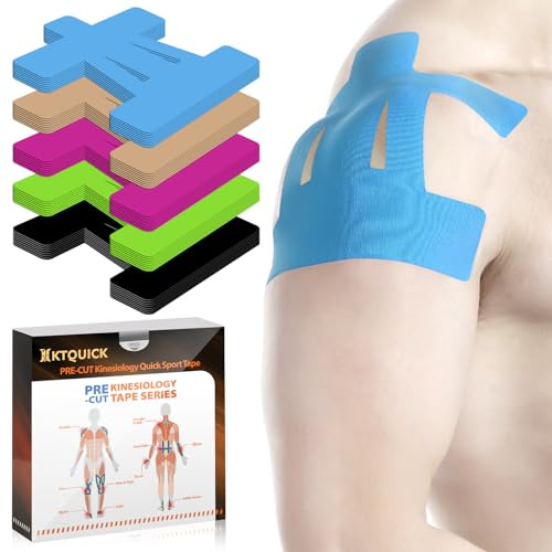 KTQUICK PreCut Kinesiology Tape for Shoulder, 12 PCS, 20% Strong Adhesion | Latex-free,High Stretch,Waterproof,Relieve Stiffness&Musle Strain,Corrects Bad Posture,Fits Shoulder Movement without Curling