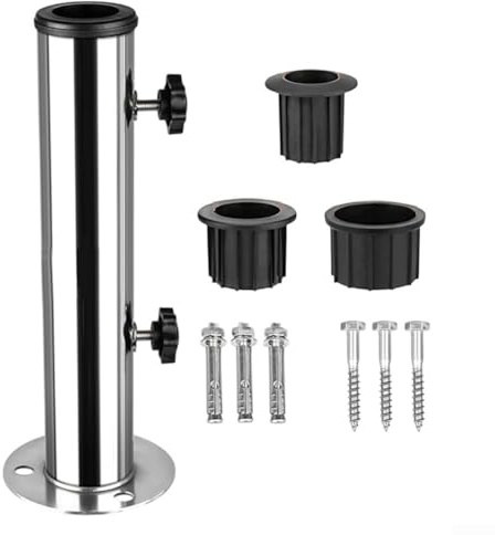 Yuanpgky Gartenschirm-Ständer-Set mit Edelstahlhülse für Sonnenschirme, kompatibel mit Deck- und Terrassenschirmen, 32 x 10 x 10 cm, Silber (Dreiloch)