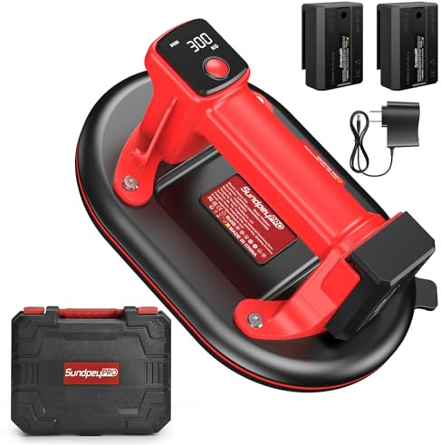 SundpeyPRO 10 Ventosa para Cristal Eléctrica Máx Carga 300KG, con Maleta | 2 3,0Ah Baterías y Cargador, Pantalla LCD, Professional Ventosas para Vidrio, Azulejos, Metal, Mármol, Pisos, Cargas Pesadas