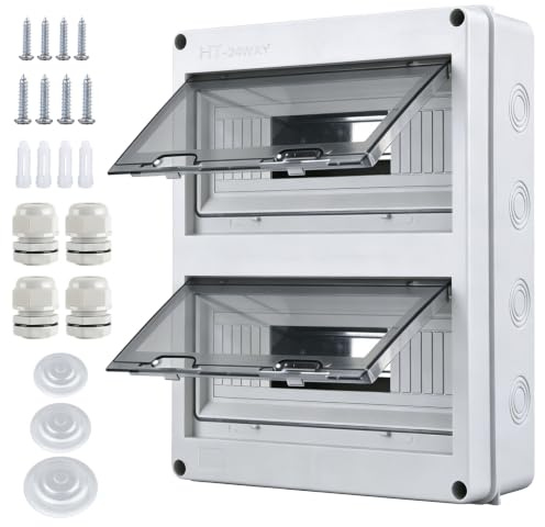 Coffret Electrique: Tableau Electrique 2 Rangées 24 Modules, Boitier Electrique, Boîte à Fusibles Exterieur Montage En Saillie Pour Pièces Humides, Jardins, Cave, Garage, Villas