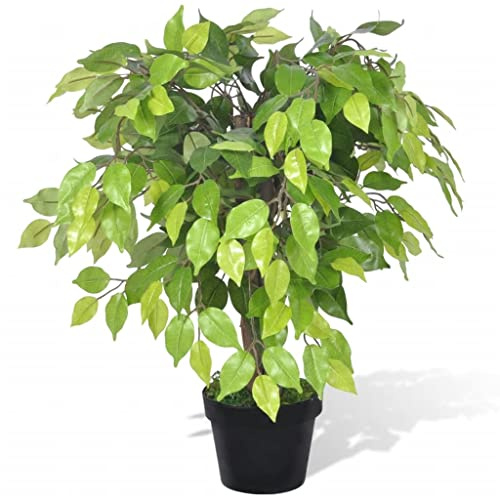 Ziaphsol Künstlicher Zwerg-Ficus im Topf, 60 cm hoch, 420 Blätter, Polyester- Kunstpflanze Deko für Wohnzimmer Büro Balkon, indoor outdoor, pflegeleicht