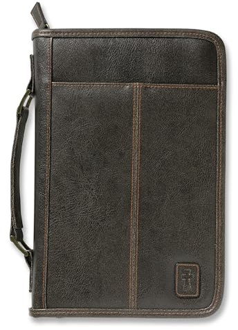Aviator Bible Cover, Zippered, with Handle, Leather Look, Brown, Large