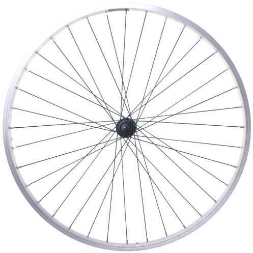 26 Front Bike WHEEL in SILVER - SOLID AXLE, ALLOY RIM, BLACK SPOKES BIcycle