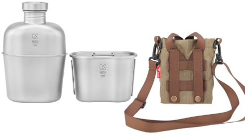 Keith Titanium Army Military Wasser Flasche Cup Topf Kantine Mess Kit w/Tasche