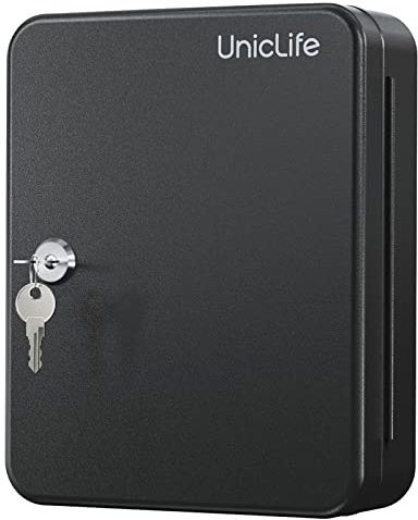 Uniclife 48 Position Key Cabinet with Key Lock Wall Mounted Black Digital Security Storage Box Steel Key Organizer with Colorful Key Tag Labels Stickers and Hooks