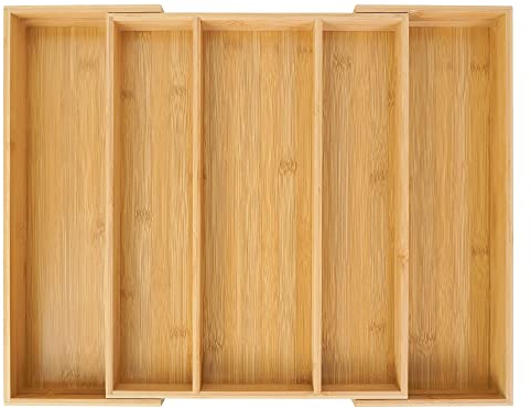 Utoplike Besteckkasten für Schubladen, Ausziehbar Besteck Organizer Küche, Schubladeneinsatz Holz, Bambus schubladen Organizer, 3–5 Fächer für Utensilien
