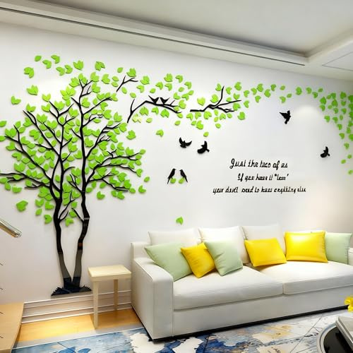 Wandtattoo Baum 3D DIY Wall Stickers Wandaufkleber Wandtattoo Wohnzimmer Schlafzimmer Family Wandsticker für Treppen Halle (Grün Links,S-200 * 100cm)