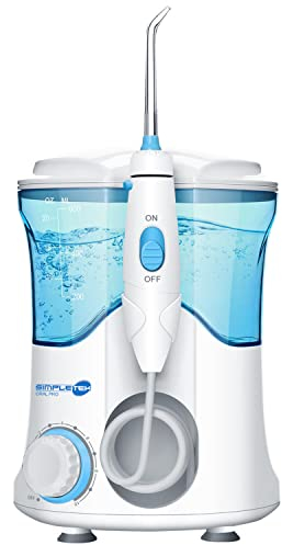 SIMPLETEK – Idropulsore elettrico professionale orale a getto d'acqua regolabile con 7 testine intercambiabili con serbatoio 600ml
