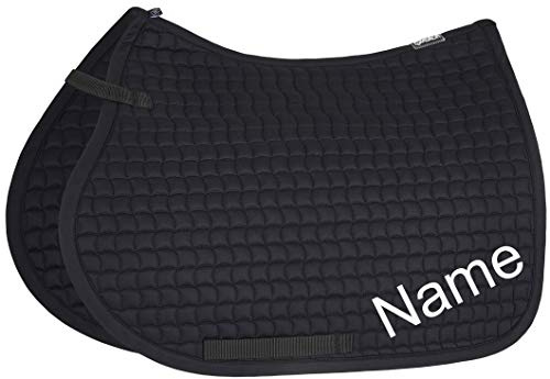 Eskadron Black Cotton Pony VS-Schabracke mit individuellem Namen Bestickt, Schriftart:Holli, Garnfarbe Maderia:Bright White 1801