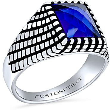 Retro Klassischer Eleganter Pflasterstein Ziegelstein Akzent Rechteckiger Simulierter Königlicher Blauer Cz Siegelring Oxidiertes .925 Sterling Silber Handgefertigt In Der Türkei Individuell Graviert