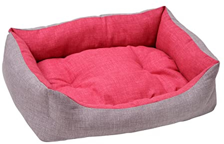 Baroni Home Cuccia per Cane in tessuto Grigio e Bordeaux Taglia M 60x70 cm, Morbido Divano Rettangolare, Comodo, per Camera da Letto Salotto Corridoio, Lavabile