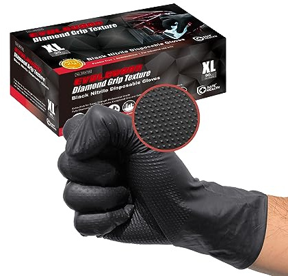 Safe Health Nitril Einweghandschuhe Schwarz 90 Stück/Box, Nitrilhandschuhe XL Extra Stark Pulverfrei Latexfrei Handschuhe Einweg Fettbeständig, Putzen Kfz, Werkstatt Zubehör in Gr. M, L & XL