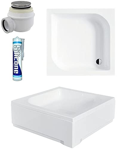 ECOLAM Receveur de douche carré Ares 70x70 cm Hauteur: 29,5 cm, Profondeur: 16,5 cm | avec tablier | siphon+ silicone | Receveur de douche acrylique blanc