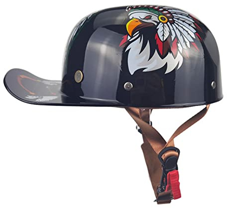 Ruiqieor Casque De Moto Ouvert Rétro Style Baseball Demi-Coque Jet Pour Scooter Bobber Cyclomoteur