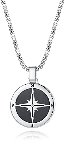 GAVU Collar de Hombres de Acero Inoxidable con Colgante Brújula 55cm