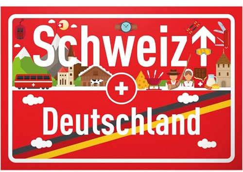 DankeDir! Schweiz Deutschland Ortsschild - Schild 30 x 20 cm - Geschenk Idee Gutschein Reise Urlaub Reisegutschein Männer & Frauen Geldgeschenk Abschiedskarte Job Geschenkidee Deko Karte