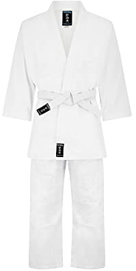 Playwell Divisa per arti marziali da judo, peso medio, 400 g/m², colore bianco, bianco, 4/170cm