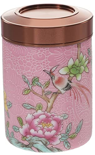 Cabilock Enamel Painted Ceramic Tea with Metal Lid 2.6 Inch Decorative Lidded Storage Jar for Loose Leaf Tea and Bags Kitchen Canister