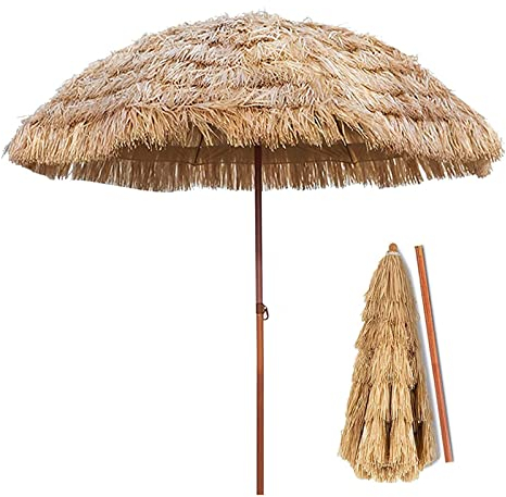Simulierter Strohschirm,Reisstroh Strandschirm,Tragbarer Sonnenschirm Für Den Außenbereich,Rund Neigbarer Gartenschirm,Großer Sonnenschirm Für Draussen,Balkonschirm,Terrassenschirm,Marktschirm ( Size