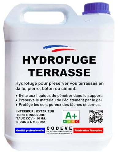 Hydrofuge Terrasse - Codeve Bois - 5L - Intérieur/extérieur - Incolore Pour Votre Terrasse En Travertin, Béton, Ciment Ou Pierre.
