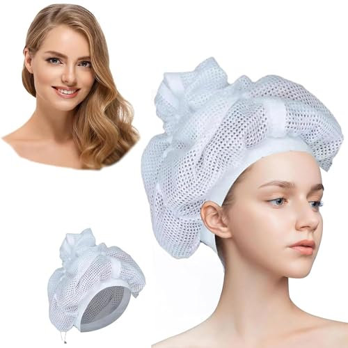 Kuhajancood Net Plopping Cap for Drying Curly Hair, Net Plopping Bonnet Hair Cap With Drawstring, Adjustable Bonnet for Curly Hair, Reusable Hair Nets For Women Dry Hair, Hair Wrap Drying Curly Hair