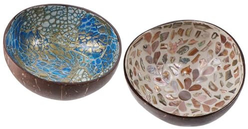 couponhub 2 cuencos de coco natural, carcasa de almacenamiento, decoración circular hecha a mano, cuencos con llave en el vestíbulo, recipientes de dulces de mesa, frutas y aperitivos