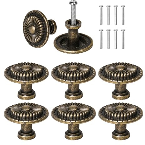 Pumwoy 8 Stück Möbelknöpfe Vintage, Schrankknäufe im Vintage-Stil 32mm, Antik Schubladenknöpfe mit Schrauben, Vintage Bronze Schrankknäufe, Kommodenknöpfe Küchenknöpfe Türknopf Möbelknopf