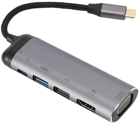 USB-C-HUB 6-in-1, USB-Typ-C-auf-HDMI-VGA-Adapter, USB-C-auf-USB-Adapter, 4K-HD-Multiport-Schnellübertragung, Kompatibel mit Mobiltelefon, Laptop, PC, Tablet
