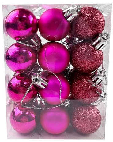 24 bolas de Navidad de 30 mm, mini bolas de decoración para árbol de Navidad, pequeñas esferas colgantes para árbol de Navidad, vacaciones, bodas, fiestas, adornos de color rojo rosa