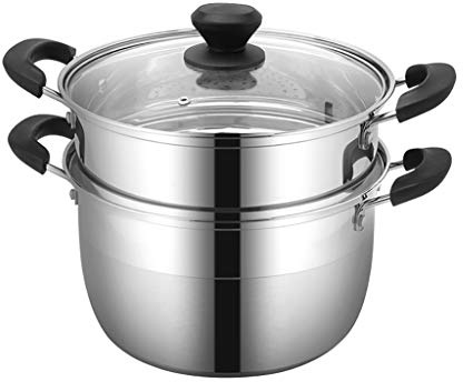 ANSNOW Cacerola Vaporizadora de Alimentos de 2 Nide Acero Inoxidable/Olla Calda, Juego de Olla Calda, Olla Vaporera de 2 Niveles, Juego de Sartenes con Inserción de Vapor Vegetal/22 * 22Cm