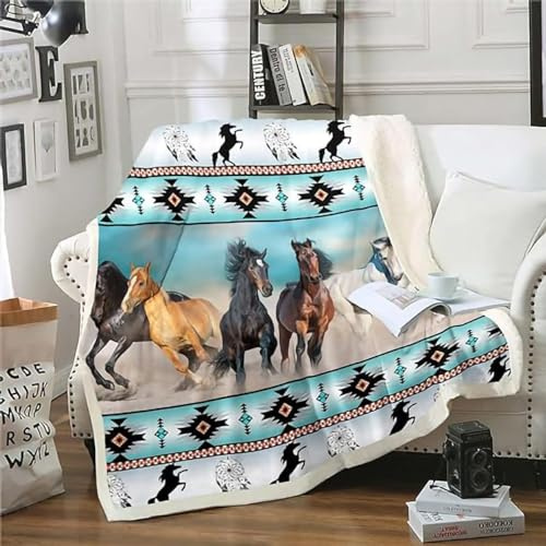 ZZTBQ Pferd Kuscheldecke für Kinder - Warme Sherpa Decke, Dicke Sofa Flanell Fleecedecke 100x150cm, 3D-Druck Tiere Motiv Überwurfdecke für Bett, Ultra Weich Flauschige Wohndecke
