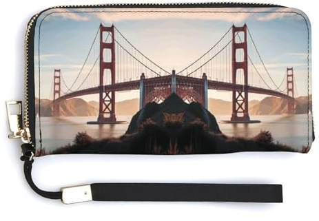 YHEGBFD Portefeuille en cuir, portefeuille pour femme imprimé Golden Gate Bridge, portefeuille de voyage, sac à main long, portefeuille en cuir avec fermeture éclair, style 38, 20 x 10,5 cm, moderne,