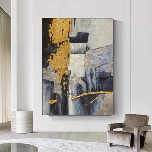 HYFBH Übergroßes modernes Bild mit Blattgold, Kunstdruck, abstraktes Gemälde auf Leinwand, Wandkunst für Wohnzimmer, Heimdekoration, Kunstwerk, 80x110cm mit Rahmen