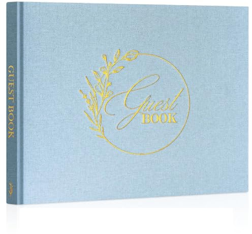 Lanpn Libro de Visitas de Boda en Blanco, Libro Firmas Boda de Lino, Libros de Firmas para Bodas, Aniversario, Bautizos, Cumpleaños, Libro de Recuerdos, álbum de Invitados de Boda (108 Páginas, Azul)