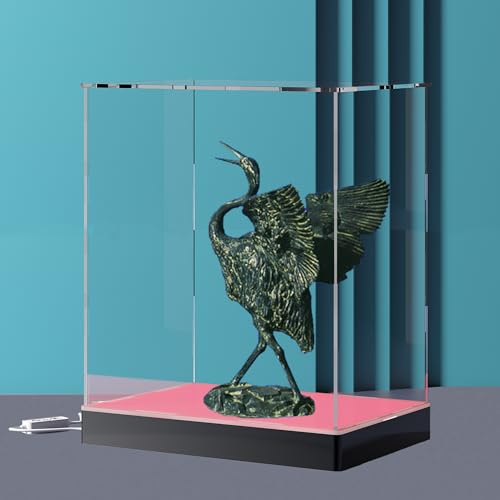 Acryl-Vitrine mit USB-RGB-LED-Beleuchtungsbasis, App- und Schlüsselsteuerung, kristallklare Vitrine für Sammlerstücke, Trophäen, Modelle und Erinnerungsstücke, 20 x 20 x 30 cm