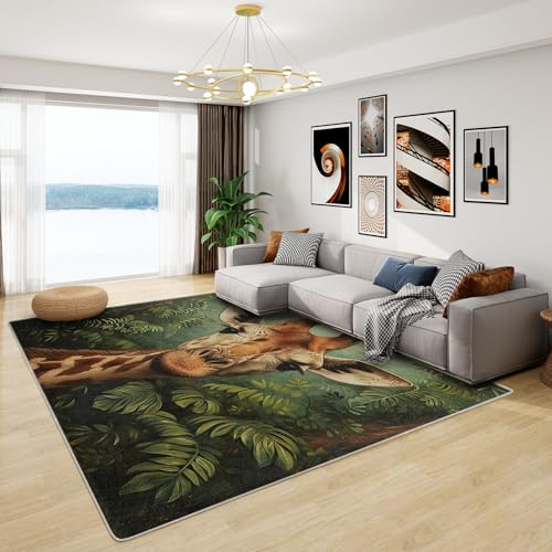 Teppich Kinderzimmer Giraffe - Teppich Wohnzimmer Schlafzimmer Kinder Dschungel, Großer Teppich Urwaldmuster, Weich Kurzflor & Waschbar & rutschfest Wohnzimmerteppich, Kinderteppich, 160x230 cm