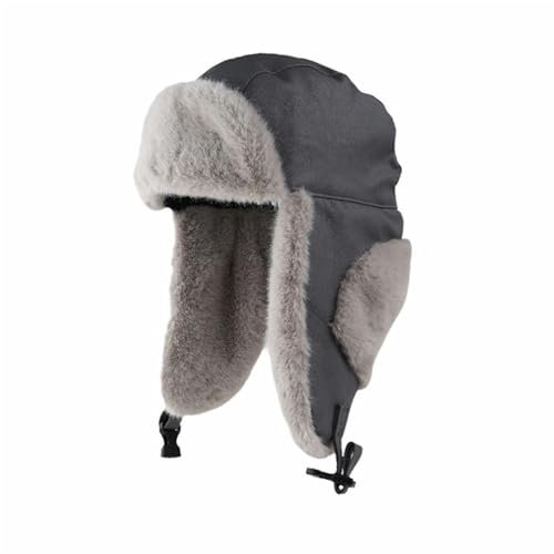 GIBZ wintermütze aus PU-Leder für Damen Herren Winter-Trappermützen Winddichte Russische Winter Mütze Warme Fliegermütze mit Ohrenklappen Grau (56-58cm)