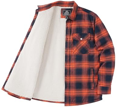 KEFITEVD Vinterjacka herr flanell långärmad termisk jacka herr fodrad övergångsjacka höst, Färg: orange, M